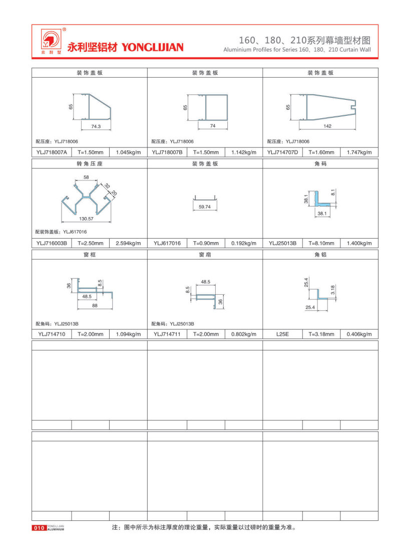 160、180、210系列明框幕墻
